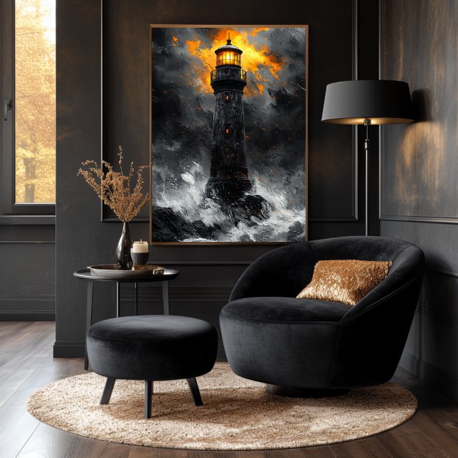 Poster Farol Dramático em Meio à Tempestade em Estilo Car (Criador carregado)