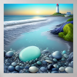 Poster Farol e Bolhas Coloridas no Surgimento do Sol