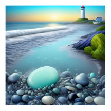 Farol e Seixos Coloridos ao Nascer do Sol