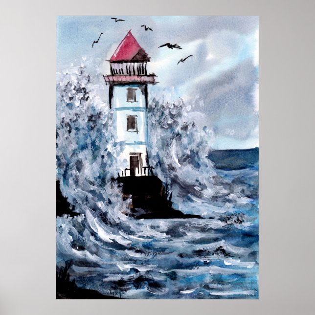 Poster Farol e Watercolor de tempestade (Frente)