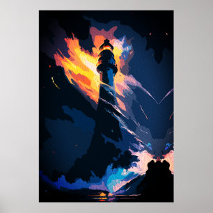 Poster Farol Etéreo – Paisagem Marítima Dramática