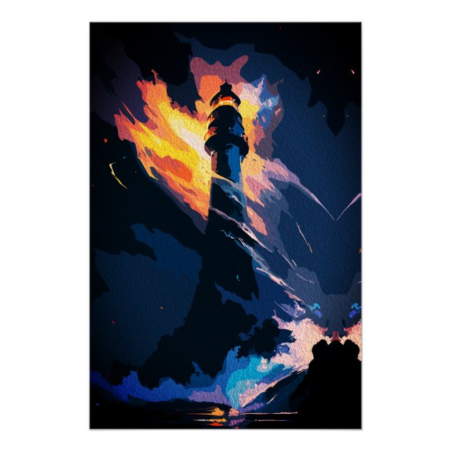 Pôster Farol Etéreo – Paisagem Marítima Dramática (Frente)