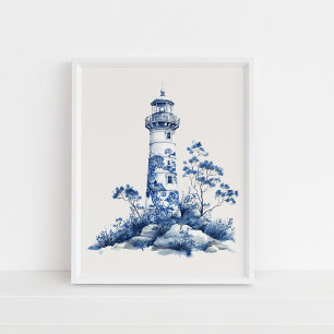 Poster Farol Floral - Azul Costeiro na Arte de Parede Bei