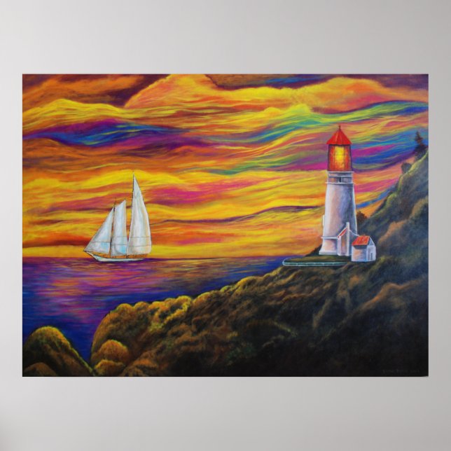 Poster Farol na Montanha do Planalto Sunset Sailboat (Frente)