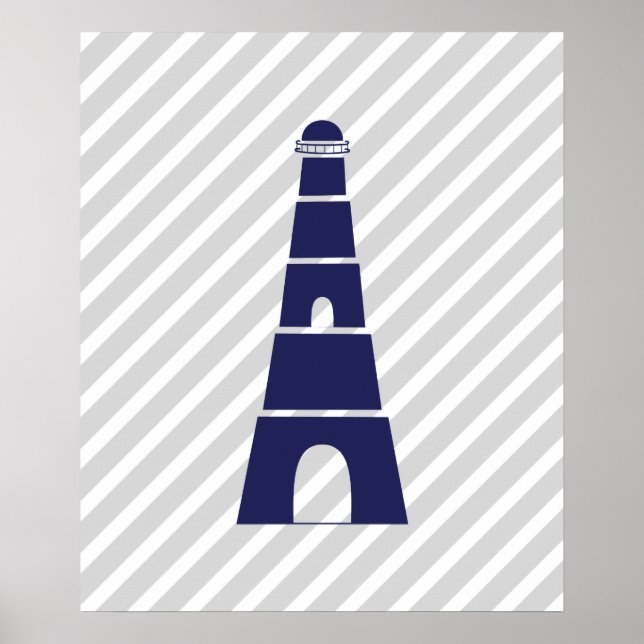 Pôster Farol Náutico de Cinza e Azul (Frente)