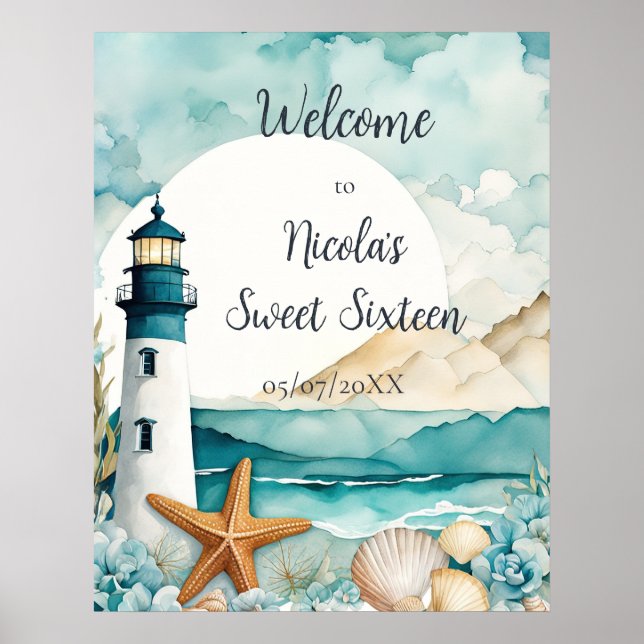 Poster Farol Náutico Doce Dezesseis Aniversário (Frente)