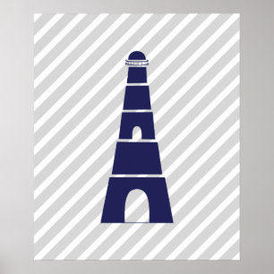 Pôster Farol náutico listrado azul e cinzento