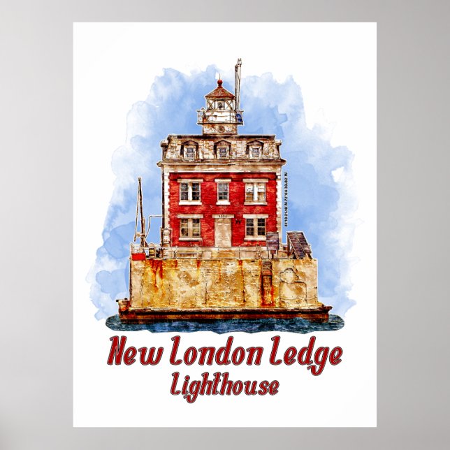 Poster Farol New London Ledge Aquarela Connecticut (Frente)