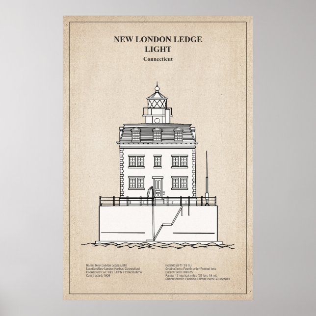 Poster Farol New London Ledge - Connecticut - SBD (Frente)