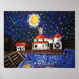Pôster Farol Preto da Noite Estrelada
