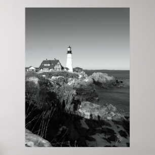 Pôster Farol principal preto e branco de Portland