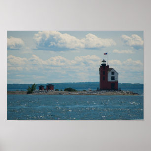 Poster Farol redondo da ilha, ilha de Mackinac, Michigan