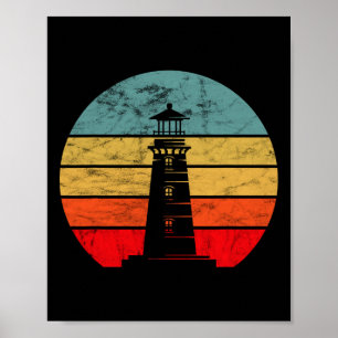 Poster Farol Retro Vintage Praia Barco Marítimo Vida