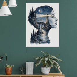 Poster Farol Sonhador na Mente da Mulher – Noite Surreali