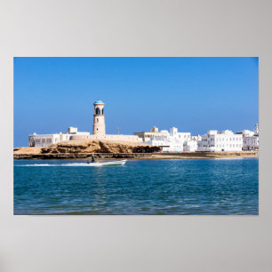 Poster Farol Sur com barco pescador Sur, Oman