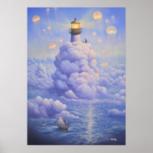 Poster Farol Surrealista nas Nuvens e Água-Viva