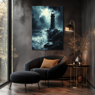 Poster Farol Tempestuoso à Noite - Arte a Carvão