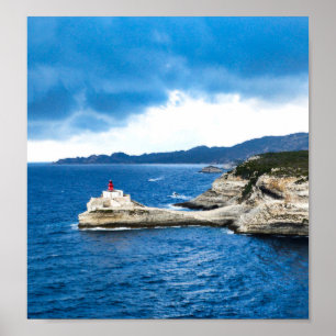 Poster Farol vermelho pequeno no penhasco branco