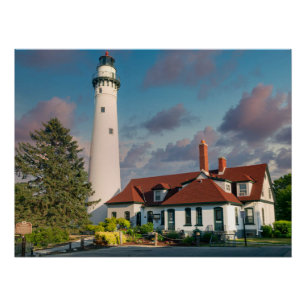 Pôster Farol Wind Point no lago Michigan