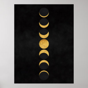 Poster Fase Dourada da lua: fundo texturizado preto