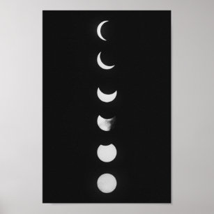 Poster Fases da Lua e Eclipse em Foto Preta e Branca