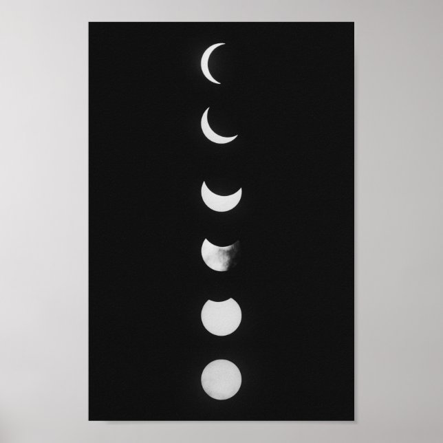 Poster Fases da Lua e Eclipse em Foto Preta e Branca (Frente)