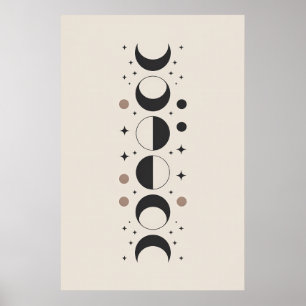Poster Fases da Lua Geométricas Celestial Minimalista