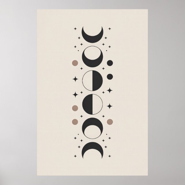 Poster Fases da Lua Geométricas Celestial Minimalista (Frente)