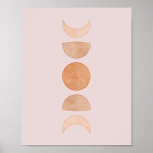 Poster Fases da Lua Rosa Fases da Parede  Blush e Dourado