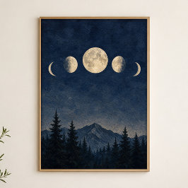 Poster Fases da Lua Sobre o Cartaz de Aquarela da Crista
