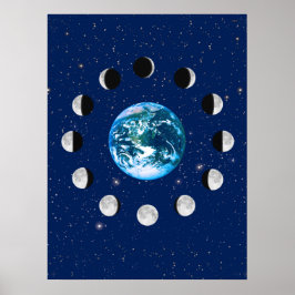 Poster Fases da Terra e da Lua, num Fundo de Estrelas