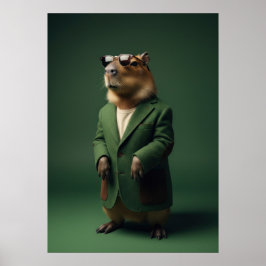 Poster Fashionable Capybara in Green Coat Art