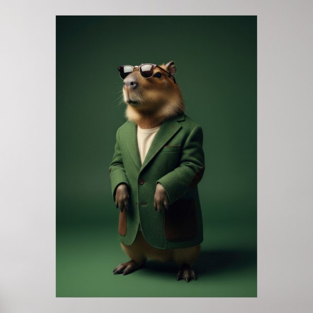 Poster Fashionable Capybara in Green Coat Art (Frente)