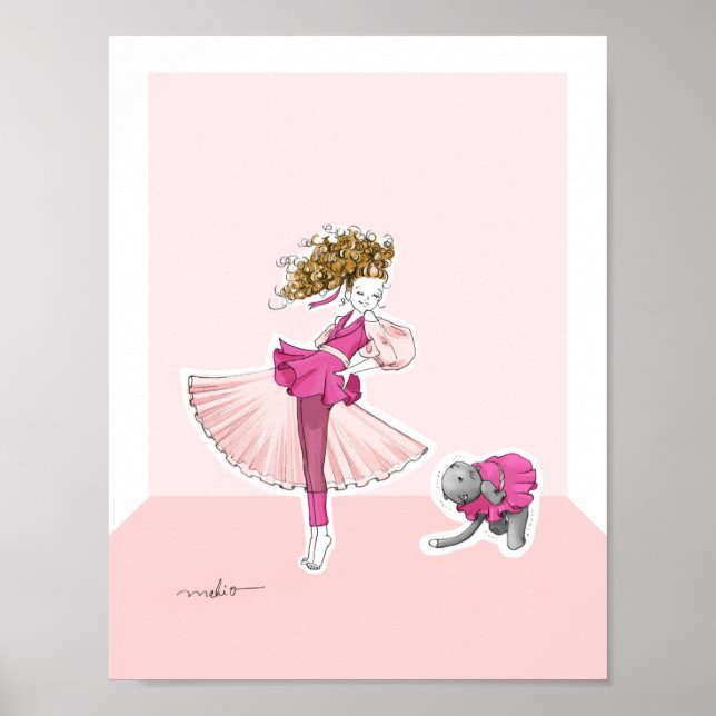 Poster Fashionable cat and girl (Frente)