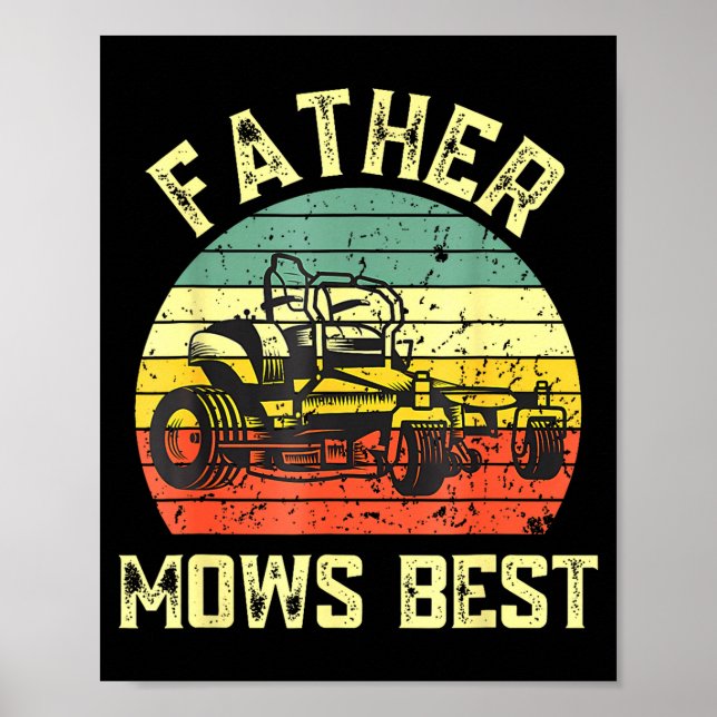 Poster Father Mows Funny Fathers Day Dad Jokes Lawn Mowin (Frente)