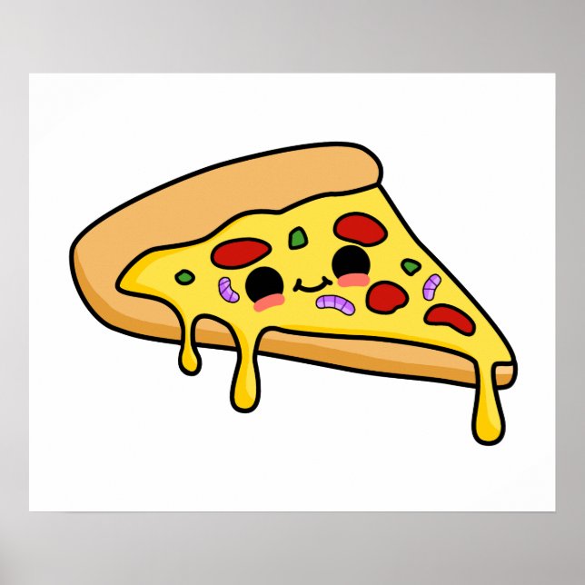 Poster Fatia de Pizza Kawaii Cute (Frente)
