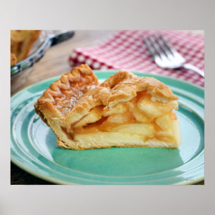 Pôster Fatia de torta de maçã cozida fresca na placa
