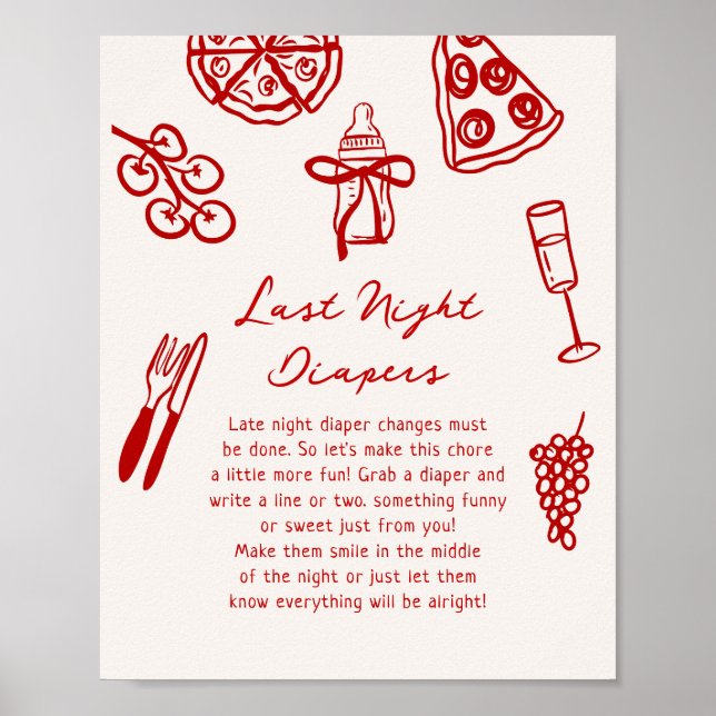 Poster Fatia Fatia Bebê Tarda Noite Fralda Jogo Imprimíve (Frente)
