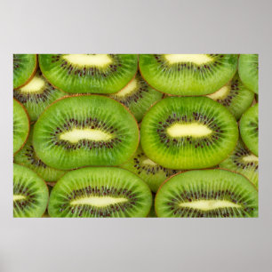 Poster Fatias de fruta de kiwi fresca e madura em castanh