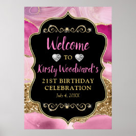 Poster Fatias de Geodo de Agato Rosa e Noite de Glitter D