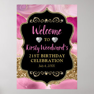 Poster Fatias de Geodo de Agato Rosa e Noite de Glitter D