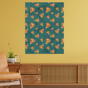 Poster Fatias de pizza legais padrão vintage azul-teal