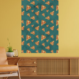 Poster Fatias de pizza legais padrão vintage azul-teal