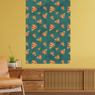 Poster Fatias de pizza legais padrão vintage azul-teal
