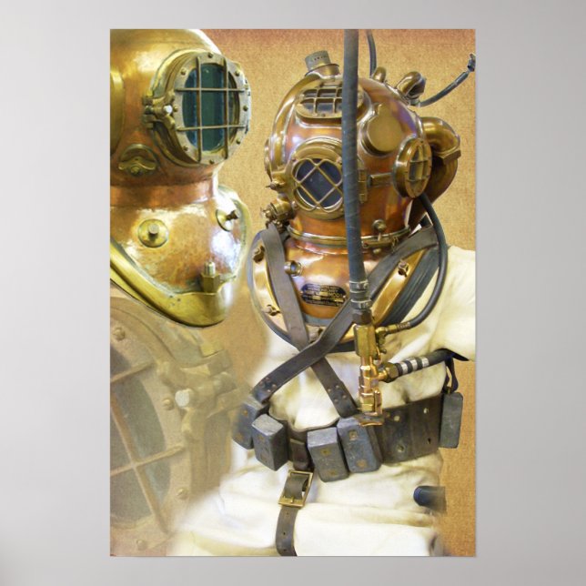 Poster Fato antigo de mergulho em alto mar e capacete (Frente)