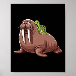 Poster Fato de Morsa Montando Tartaruga Amante de Animais