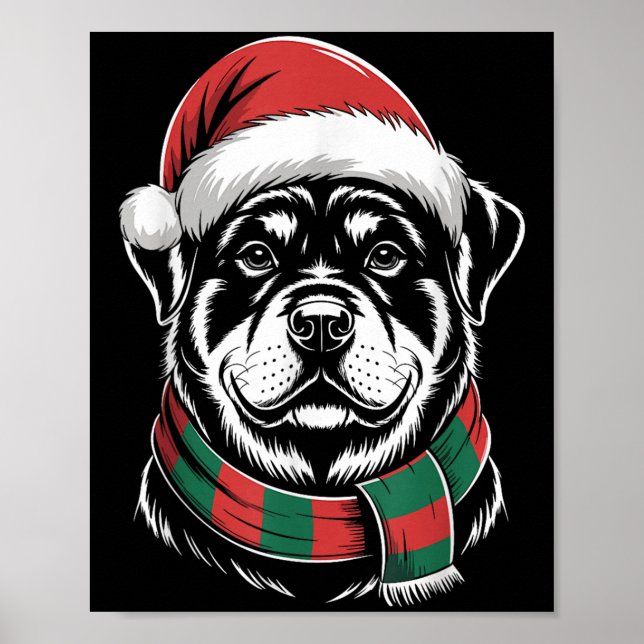 Poster Fato de Natal de Cachorro Rottweiler com Chapéu e  (Frente)