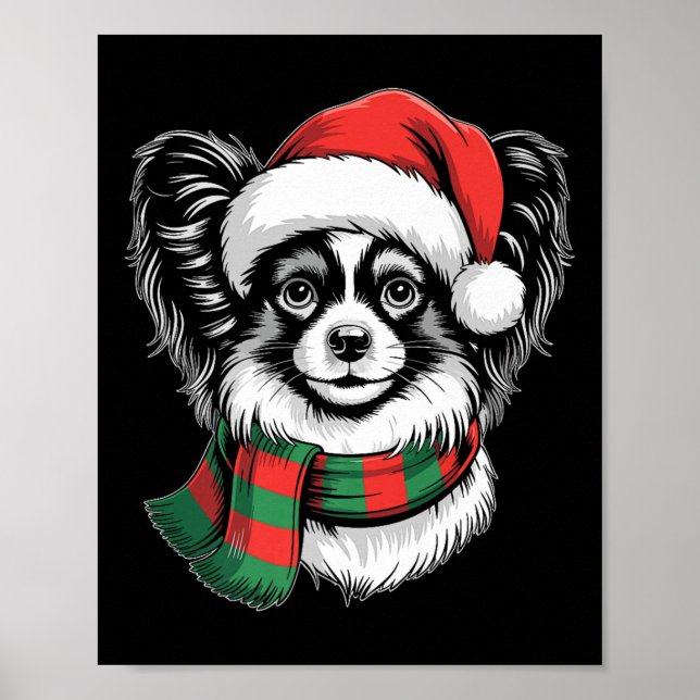 Poster Fato de Natal para Cão Papillon com Chapéu e Cache (Frente)
