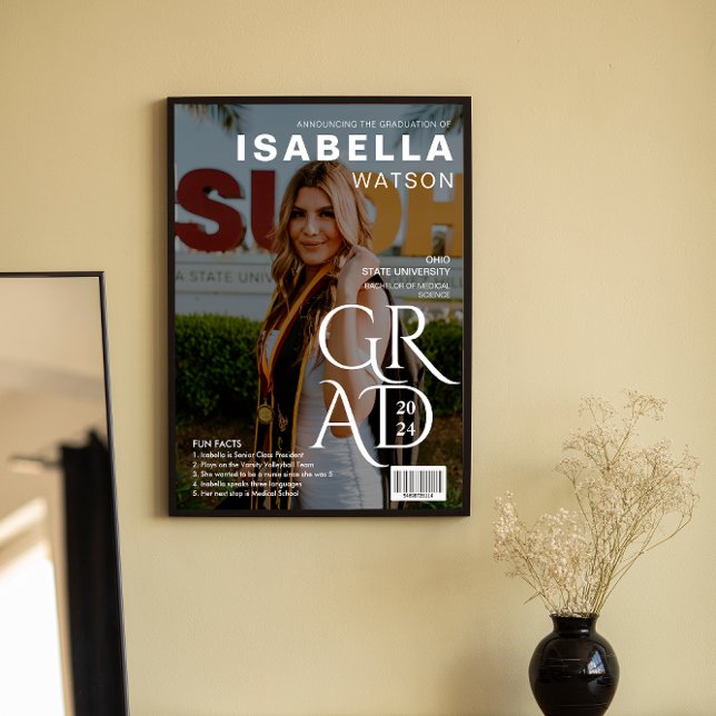 Poster Fatos divertidos | Cobrir de Graduação de Fotos do (Fun Facts | Magazine Cover Photo Graduation Poster)
