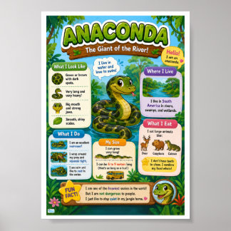 Poster Fatos Divertidos Sobre Anaconda Para Crianças